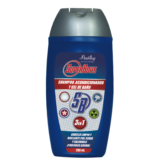 SUPER BOYS - 3 en 1 Shampoo, Acondicionador y Gel de Baño 200 mL Flushing