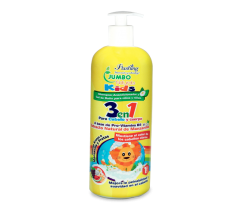 JUMBO NATURALS KIDS – Manzanilla 3 en 1 Shampoo, Acondicionador y Gel de Baño 1 Litro Flushing